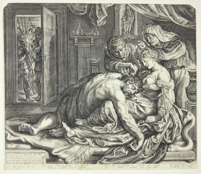 Sansón dormido en el regazo de Dalila de Jacob Matham
