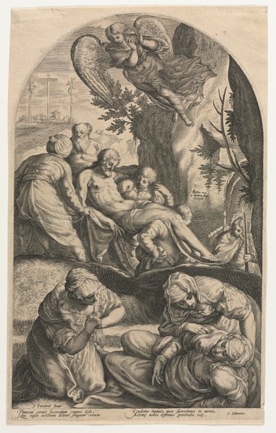 Los discípulos de Cristo llevando su cuerpo al sepulcro, 1594 de Jacob Matham