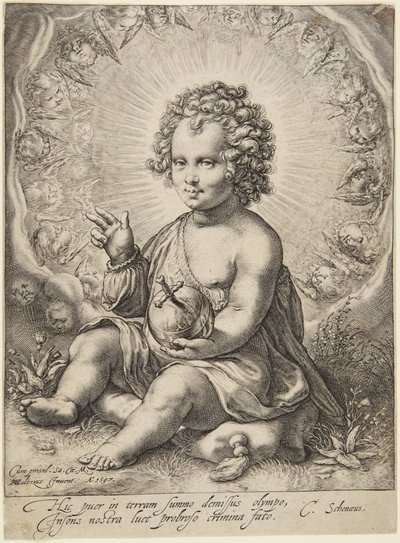 El Niño Jesús como Salvator Mundi de Jacob Matham