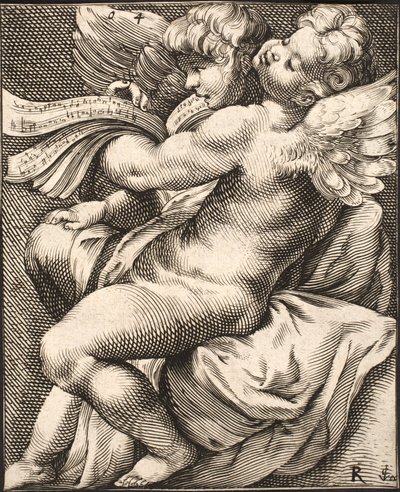 Dos putti cantando de Jacob Matham