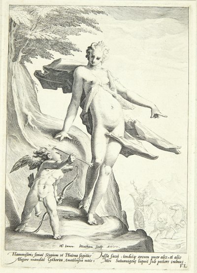 Venus ordena a Cupido disparar una flecha a Plutón de Jacob Matham