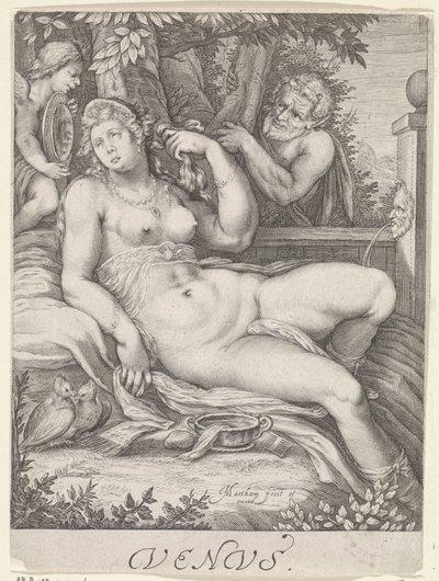 Venus espiada por un sátiro Venus (título sobre el objeto) de Jacob Matham