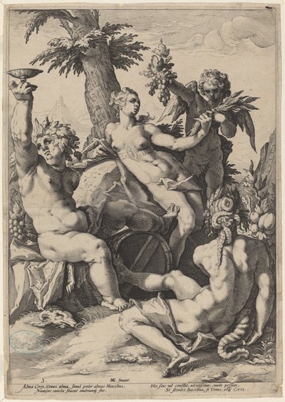 Alianza de Venus con Baco y Ceres de Jacob Matham, after Hendrick Goltzius