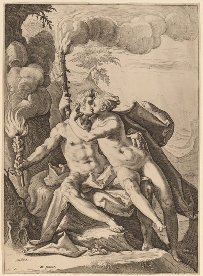 Eros y Anteros de Jacob Matham after Hendrik Goltzius