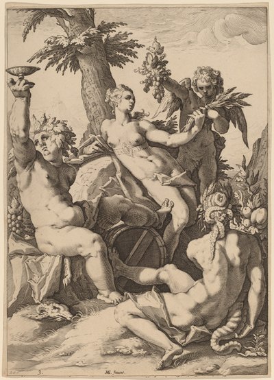 Venus, Baco y Ceres de Jacob Matham after Hendrik Goltzius