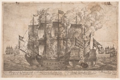 Batalla naval entre barcos daneses y un barco pirata turco de Jacob Mortenssøn Maschius