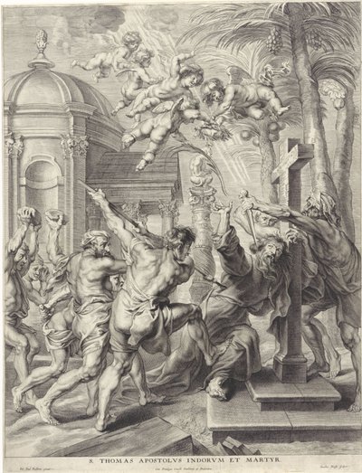 Marteldood van de apostel Tomás Santo Tomás Apóstol de las Indias y Mártir (título sobre objeto) de Jacob Neefs