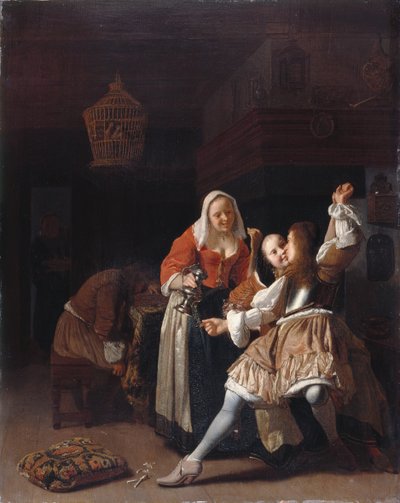 El caballero abrazado, c.1660-65 (óleo sobre tabla) de Jacob Lucasz Ochtervelt