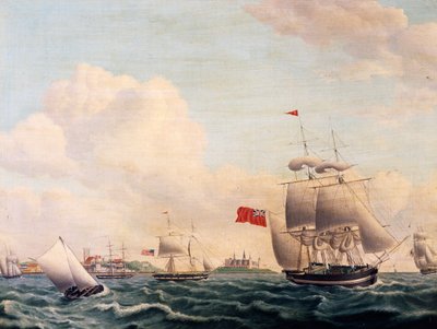 Barcos navegando por el estrecho de Oresund entre Suecia y Dinamarca con el castillo de Kronborg al fondo de Jacob Petersen