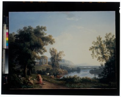 Un paisaje fluvial clásico de Jacob Philippe Hackert