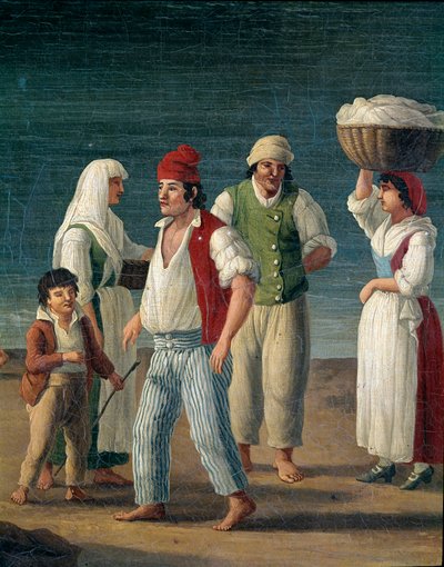 Pescadores y campesinas de Barletta, Italia. Detalle. Pintura de Jacob Philipp Hackert dit Hackert d