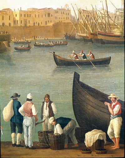 Pescadores de mejillones de Monopoli, Puglia, Italia de Jacob Philippe Hackert