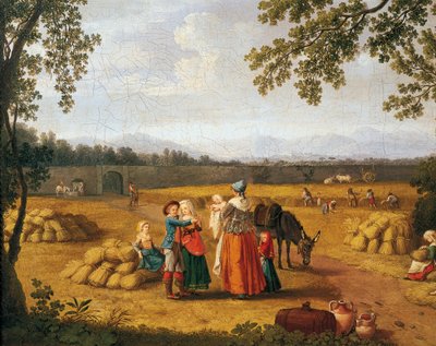 Familia real cosechando en la finca de Carditello de Jacob Philippe Hackert