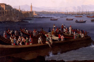 La Bahía de Nápoles cerca de Santa Lucía mostrando las flotas navales regresando de Argel de Jacob Philippe Hackert