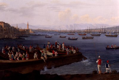 La Bahía de Nápoles cerca de Santa Lucía mostrando las flotas navales regresando de Argel de Jacob Philippe Hackert