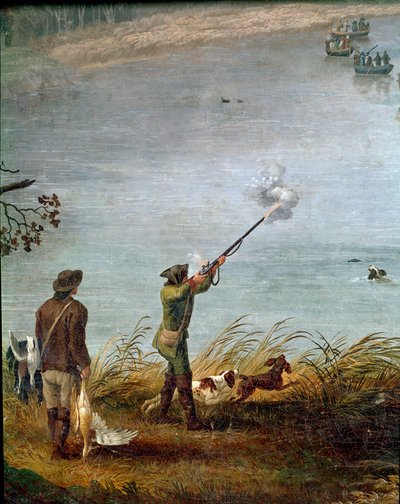 La caza de la focha de Fernando I de las Dos Sicilias (o Fernando IV de Nápoles) (1751-1825) en el lago Fusaro cerca de Nápoles, Italia (detalle) de Jacob Philippe Hackert
