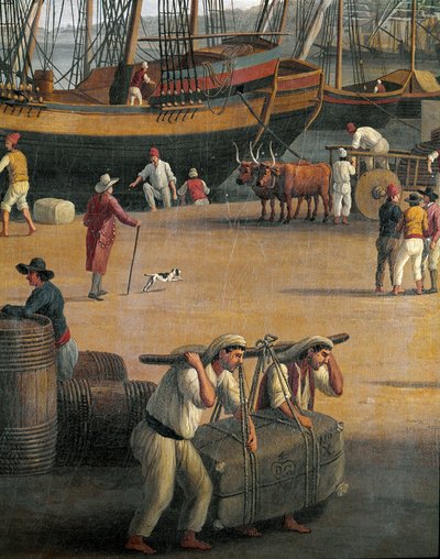 Vista del puerto de Mesina, trabajadores de Jacob Philippe Hackert