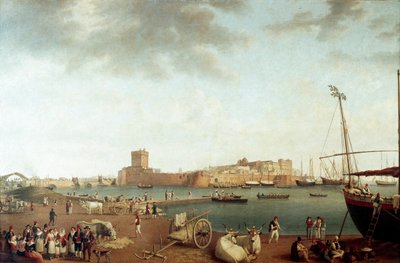 Vista del puerto de Taranto (Pintura) de Jacob Philippe Hackert