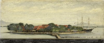 Vista de la isla Kuiper en la bahía de Batavia de Jacob Pieter Mercier