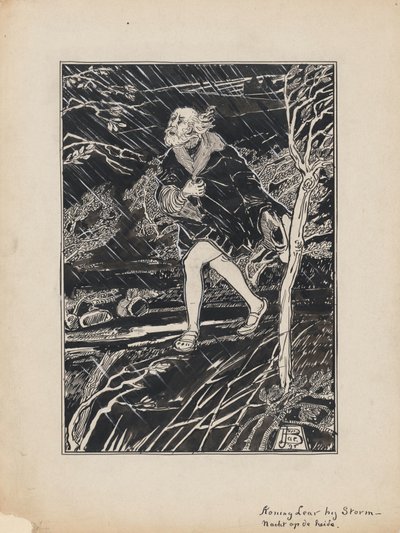 Ilustración de diseño para el Rey Lear de Shakespeare: El Rey Lear en la noche de tormenta en los páramos de Jacob Pieter van den Bosch