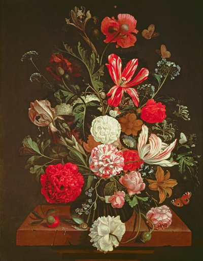 Naturaleza muerta de flores en un jarrón de vidrio, siglo XVII de Jacob Rootius