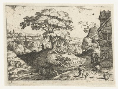 Paisaje con viajero en posada Seis paisajes con viajeros (título de la serie) de Jacob Savery (I)