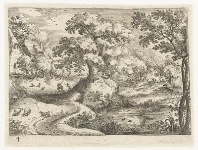 Paisaje con viajeros cerca de casas. Seis paisajes con viajeros (título de la serie) de Jacob Savery (I)