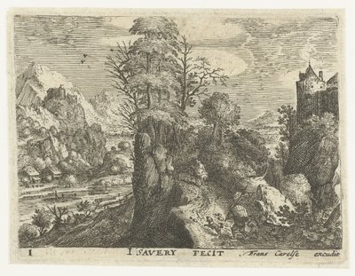 Paisaje con viajeros en una roca escarpada Seis paisajes con viajeros (título de la serie) de Jacob Savery (I)