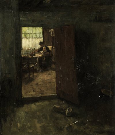 Interior doméstico con mujer y niño del campo de Jacob Simon Hendrik Kever