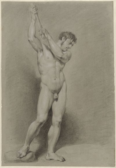 Hombre desnudo de pie con un bastón sobre la cabeza de Jacob Smies
