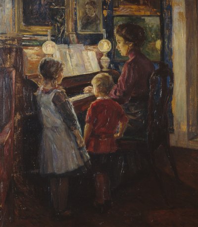mujer y niños por el piano de Jacob Sømme