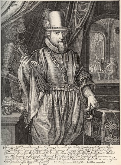 Retrato de Mauricio de Nassau (1567-1625), Príncipe de Orange, Conde de Nassau. Grabado por Willem Jacobsz Delff (1580-1638) siglo XVII de Jacob Willemsz Delff