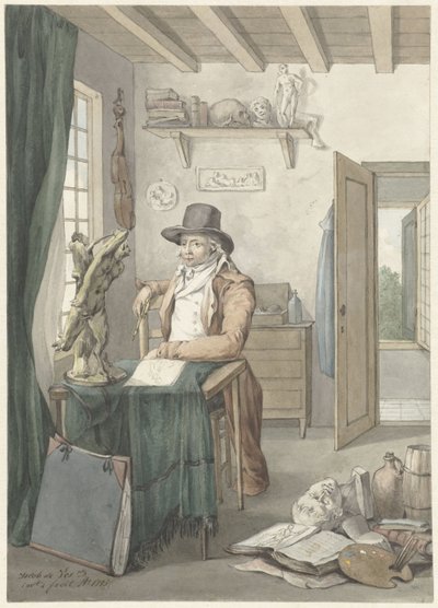 Retrato del artista Jacob Smies en un estudio con objetos de arte de Jacob Willemz. de Vos