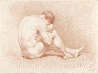 Desnudo masculino sentado, con la cabeza sobre las rodillas de Jacob Willemz. de Vos