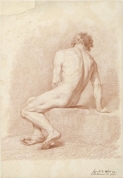 Desnudo masculino sentado, visto desde atrás de Jacob Willemz. de Vos