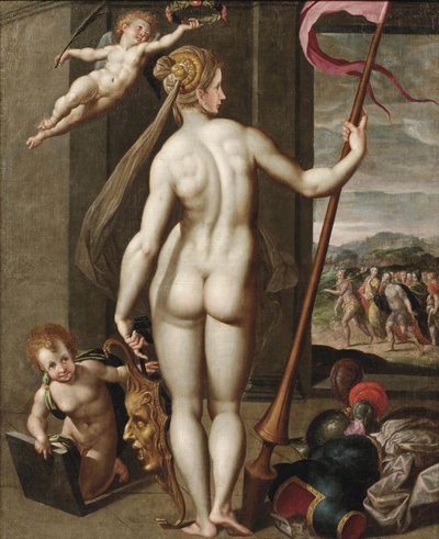 Minerva sosteniendo una lanza mientras es coronada con laureles de Jacob de Backer