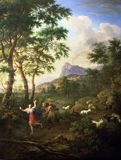 Un paisaje arcádico con Pan y Siringa de Jacob de Heusch