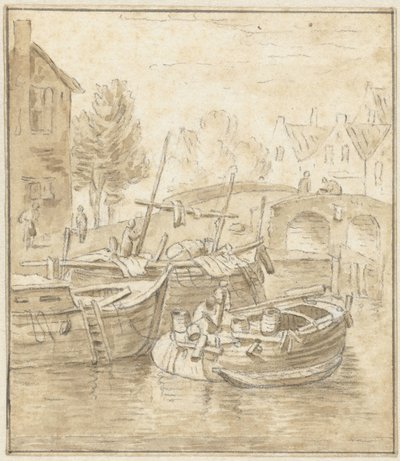 Barcos en un puente de una ciudad de Jacob de Vos