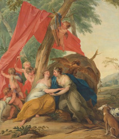 Júpiter, disfrazado de Diana, seduciendo a la ninfa Calisto de Jacob de Wit (signed by artist)