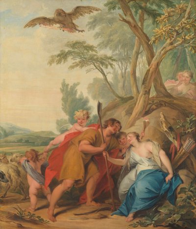 Júpiter, disfrazado de pastor, seduce a Mnemosyne, la diosa de la memoria de Jacob de Wit (signed by artist)