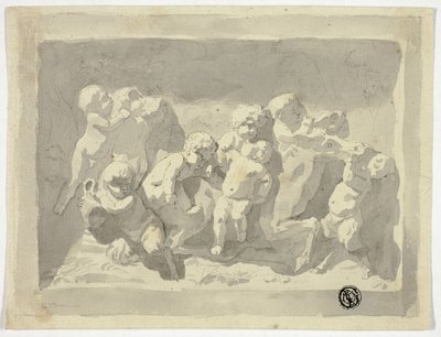 Bebé sátiro y Putti jugando con un burro de Jacob de Wit