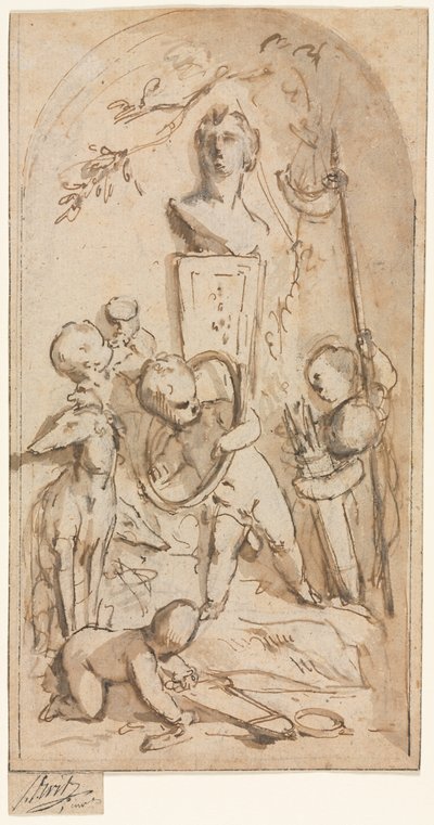 Busto de Diana con putti y atributos de caza de Jacob de Wit