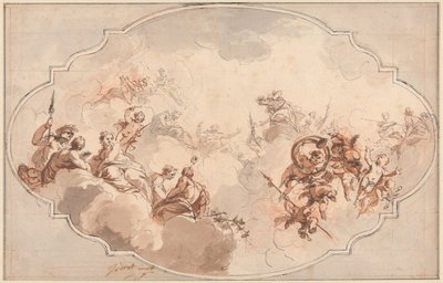 Diseño para un techo: Apoteosis de Calisto o Diana (recto), y boceto de figuras (verso) de Jacob de Wit