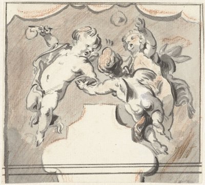 Tres putti flotantes de Jacob de Wit