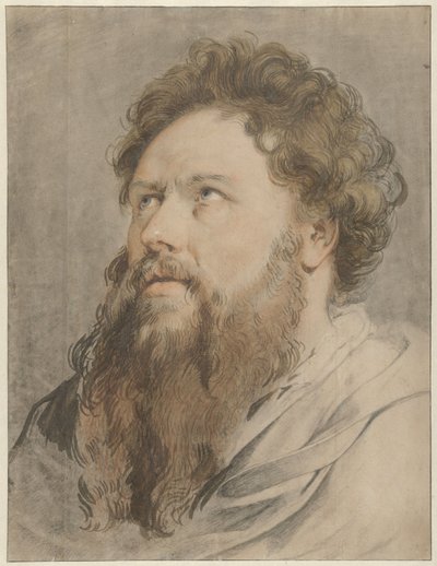 Cabeza de hombre con barba, ojos mirando de reojo hacia arriba de Jacob de Wit