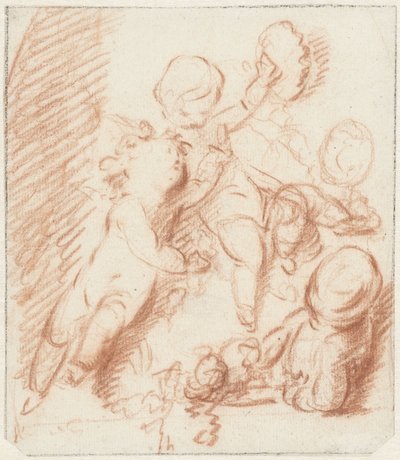 Diseño para una puerta o chimenea con tres putti de Jacob de Wit