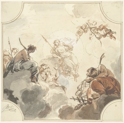 Diseño de un mural en el techo con Diana y Endymion de Jacob de Wit