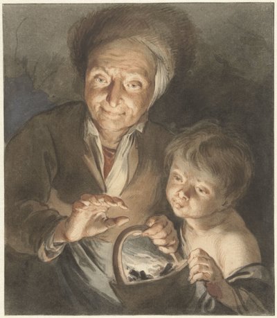 Anciana con niño y prueba de fuego de Jacob de Wit