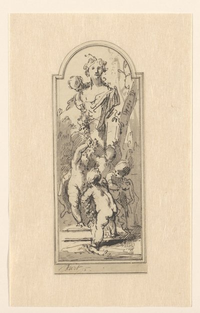 Putti con busto de mujer entre árboles de Jacob de Wit