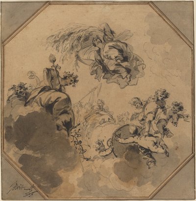 Estudio para un techo: Alegoría de la cosecha con Dionisio y Ceres de Jacob de Wit